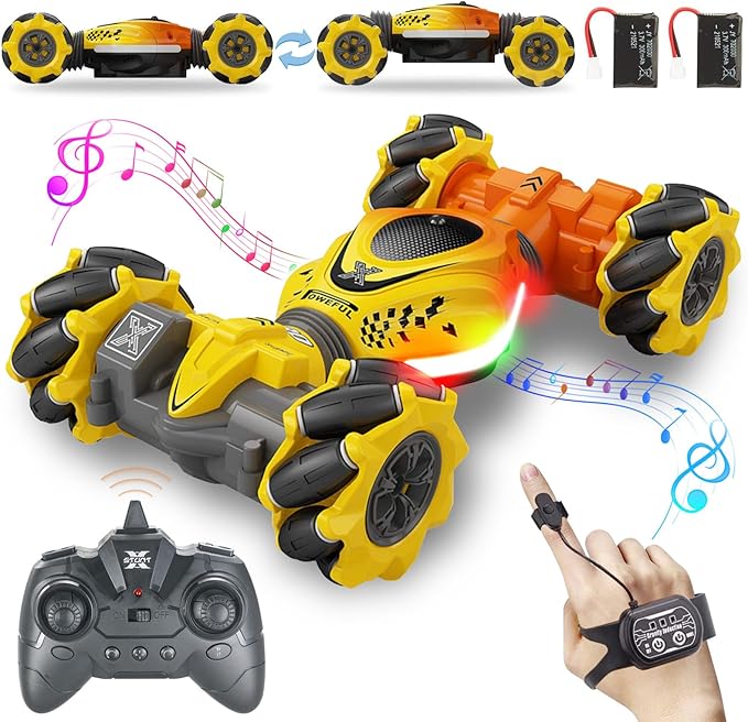 RC Stunt Car, 2.4Ghz Remote Control Sensor 4WD Offroad Car, High Speed Drift 360° Rotating Twist Toy Car with Music Lights, Ages 6-13 Boys Girls Birthday