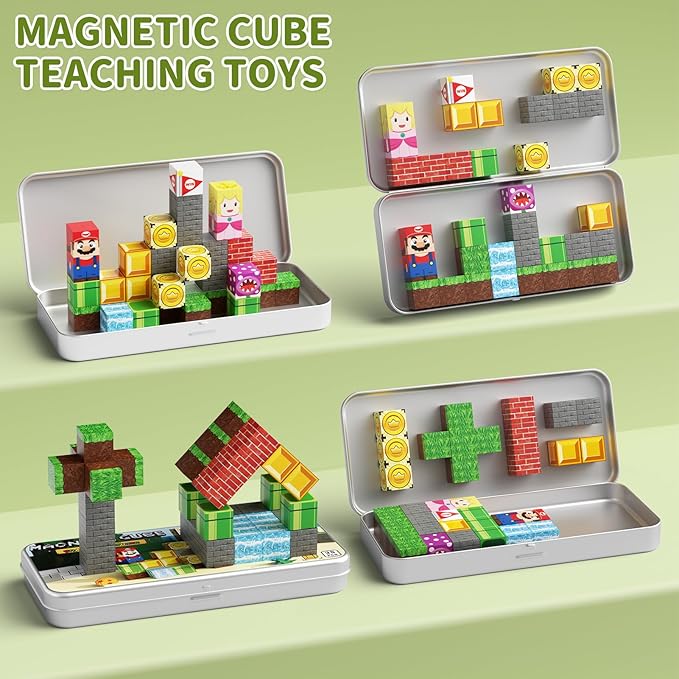 Mini Magnetic Blocks, Travel Magnet Building Blocks for Toddlers, 35 PCS Magnetic Building Toys with Portable Iron Box STEM Educational Magnet Toys for Kids Ages 3 4 5 6 7 8 Year Old Boys Girls