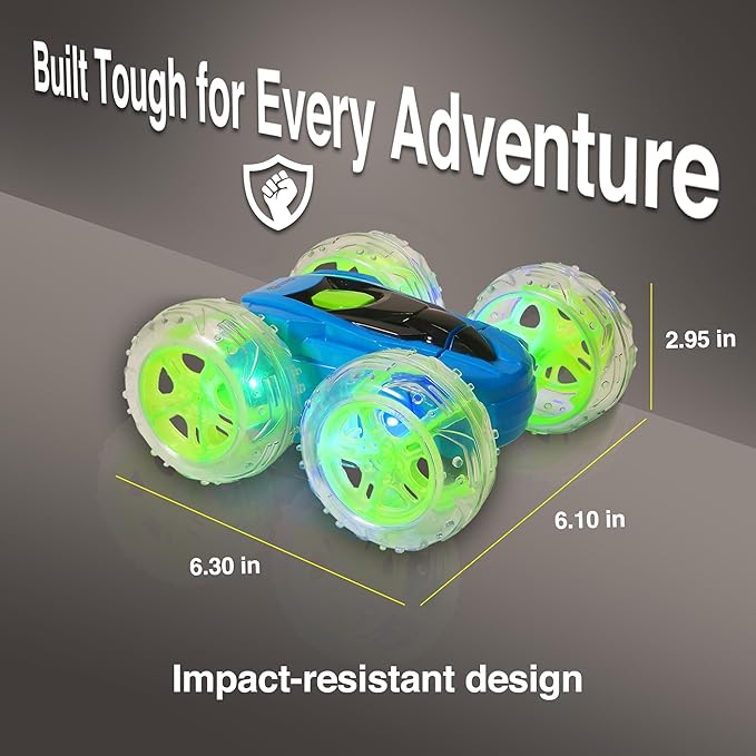 Contixo RC Stunt Car 4WD 2.4GHz, Blue Double-Sided 360° Rotating Remote Control Cars with LED Lights, for Kids Girls Boys Age 4-12