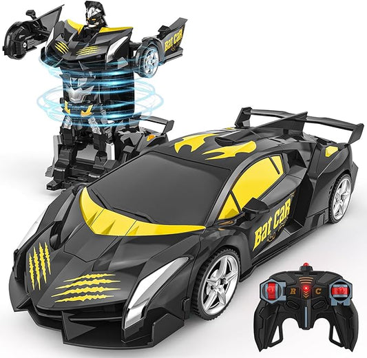 BLUEJAY Transform Rc Cars for Boys 4-7 8-12, 2.4Ghz Remote Control Car 1:18 Scale Transforming Robot, One-Button Deformation 360° Rotation Car Toy Gifts for Boys 3-5 (Bat)