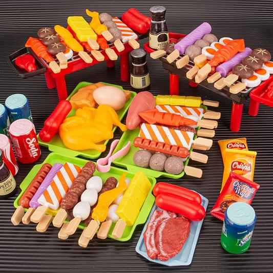 80-Piece Interactive BBQ Grill Playset Toy - Realistic Pretend Cooking Set with Grill Tools & Food Accessories for Kids Ages 3-8, BPA-Free Learning Toys for Boys Girls Toddlers