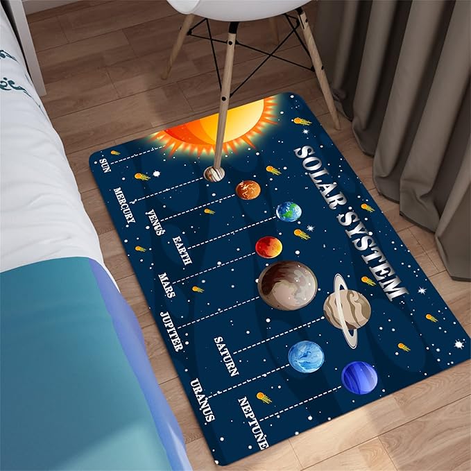 Outer Space Rugs Small Size Universe Solar System Planet Theme Carpets Kids Rugs for Playroom Educational Learning Area Rug for Living Room Bedroom Indoor Crystal Polyester Floor Sofa Mats, 2'×3'
