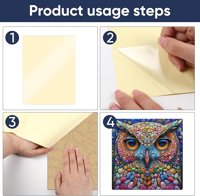 Wooden Jigsaw Puzzle for Adults and Kids Unique Shape Wood Colorful Beautiful Box Fun Challenge Brain Health Family Game Creative Gift for Friends Rompecabezas Madera(Stone Owl 200pcs)