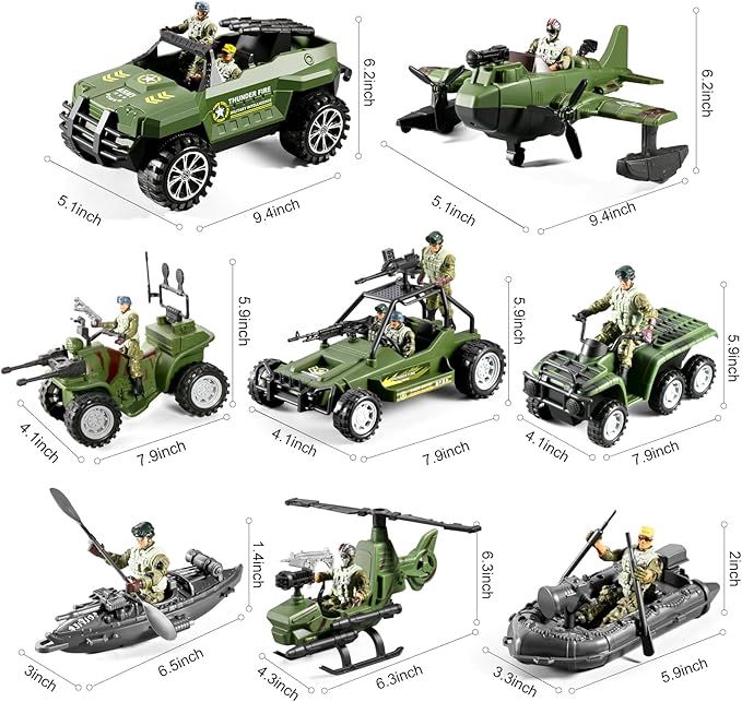 58-in-1 Army Men Toys for Boys 4-7 6-8 8-12, Military Truck/Helicopter/Kayak Boat/Motorcycle/ Army Men Action Figures/Weapon Gears, Army Toys for Boys Kids Birthday Gifts Party Favors