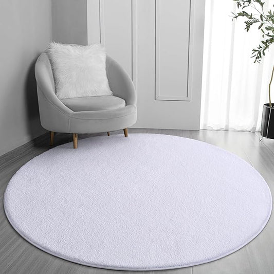 FlyDOIT Round Area Rugs for Bedroom Living Room, 4x4 White Super Soft Comfy Thickened Memory-Foam Indoor Circle Carpets, Modern Aesthetic Minimalist Carpet for Boys Girls Adults Nursery Home Décor