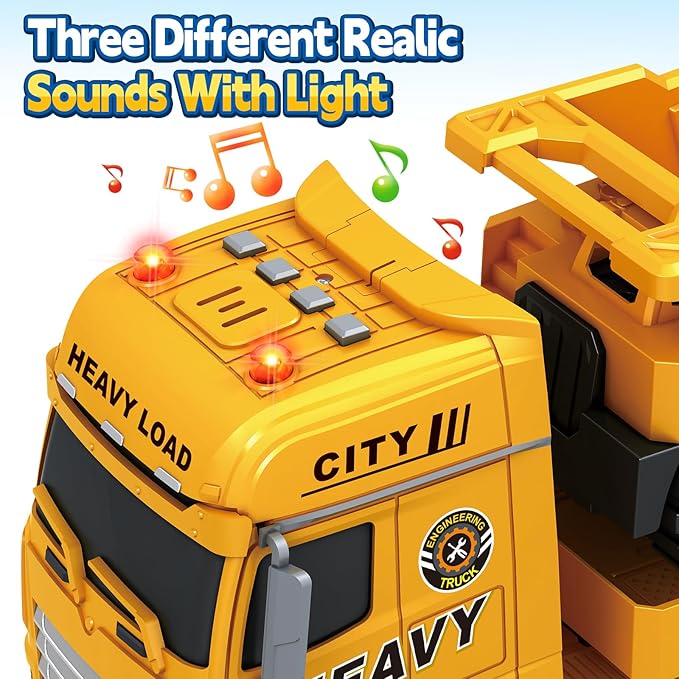 SpringFlower 3 4 5 6 Toddler Boy Toys, 25" Construction Carrier Truck Toy with Excavator and Dump Truck,3 in 1 Truck Boy Toy, Christmas Birthday Gifts for Kids 3 4 5 6 Years Old