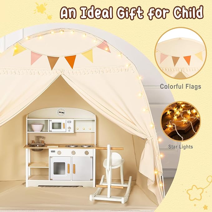 Large Toddlers Bed Tent Canopy: with Lights and Flags for Girls and Boys House Gifts - Monobeach Kids Play Tent Indoor Princess Toys - Portable and Foldable Children Playhouse Outdoor