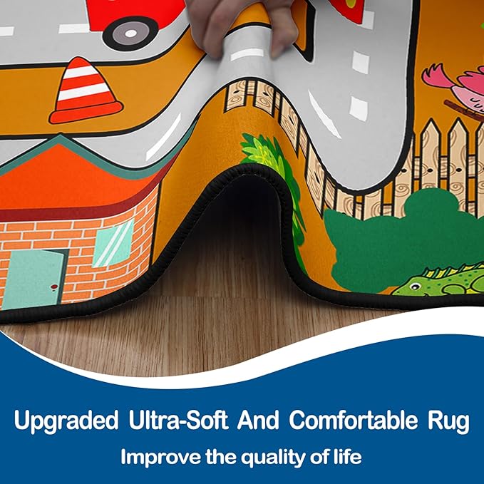 Car Rug Play Mat - Kids Play Rug for Playroom, Traffic City Life Road Rugs for Toys and Car Mat Educational Game Carpet Toddler 4.5x6 Feet