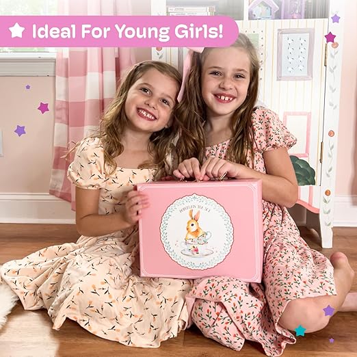 Jewelkeeper Tea Set for Little Girls - 14-Piece Porcelain Tea Party Set for Children Includes Teapot, Cups, Saucers, Creamer, and Sugar Bowl - Pink Polka Dot Design