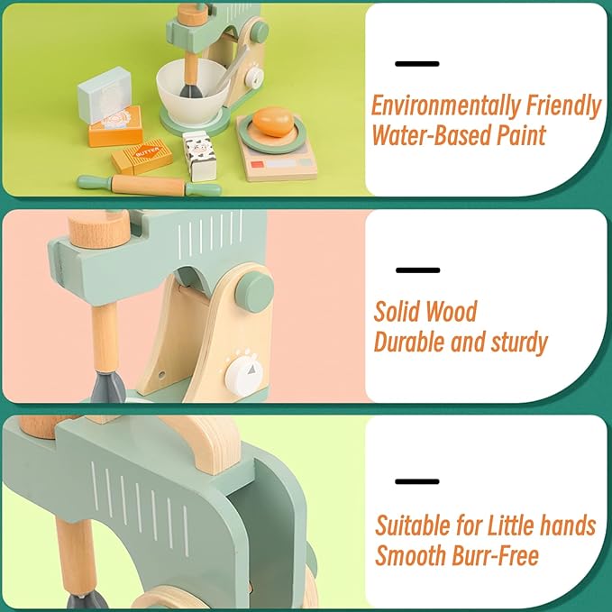 Wooden Blender Toys Play Set for Kids, Cookies Bake Mixer Toy, Montessori Pretend Play Food Kitchen Accessories for Toddler Girls and Boys (Blender)