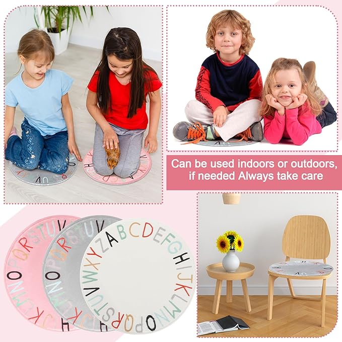 Nuogo 10 Pcs Alphabet Carpet Circle Seats 18 Inches Round Kids Sit Carpet Classroom Dots Floor Mat Soft Classroom Rugs Educational Cushions Furry Crawling Play Mat for Classroom Nursery Bedroom
