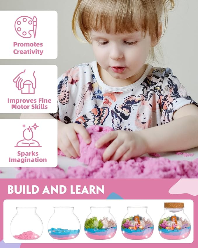 Light-Up Mermaid Terrarium Kit for Girls, DIY Arts & Crafts Gift for Girls Ages 4-6 7 8-12 Year Old, LED Night Light with Remote, Best Mermaid Birthday Decoration Toys Gifts for Kid
