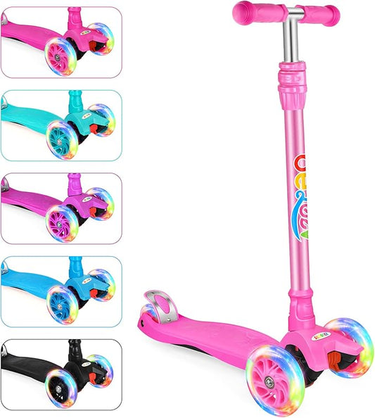 BELEEV A2 Scooters for Kids 3 Wheel Kick Scooter for Toddlers Girls Boys, 4 Adjustable Height, Lean to Steer, Light up Wheels, Extra-Wide Board, Easy to Assemble for Children Gift Sport Toys Ages 3-12
