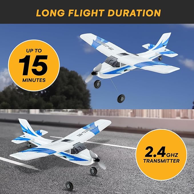 Top Race Remote Control Airplane - RC Plane 3 Channel Battery-Powered - Radio Control Airplanes for Adults and Kids 8+ - Easter Gift Toy - Easy to Control Electric Planes with Propeller Saver