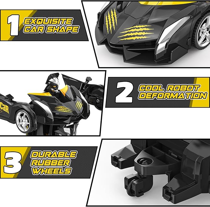 BLUEJAY Transform Rc Cars for Boys 4-7 8-12, 2.4Ghz Remote Control Car 1:18 Scale Transforming Robot, One-Button Deformation 360° Rotation Car Toy Gifts for Boys 3-5 (Bat)