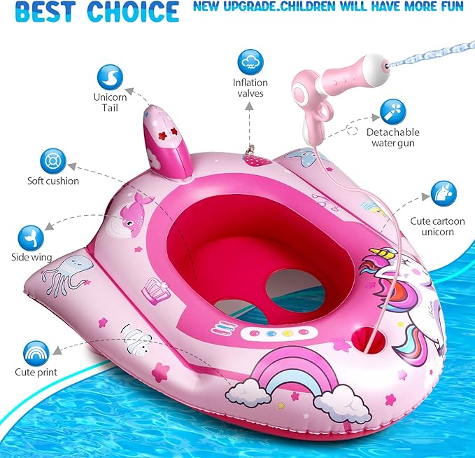 HopeRock Unicorn Pool Floats for Toddlers and Kids, with Water Gun, Pool Toys for 3-8 Years Old Girls, Inflatable Swimming Pool Toys