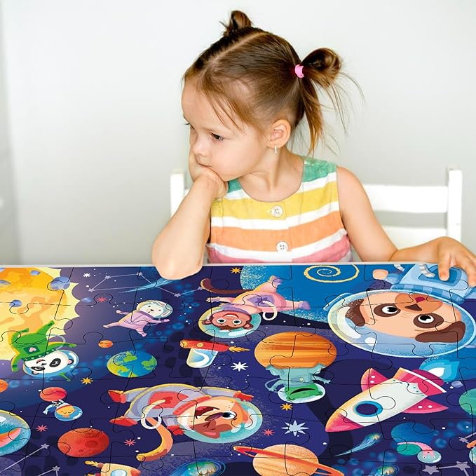 QUOKKA Giant Floor Puzzle for Kids Ages 4-6 – 2x3 Feet Extra-Thick 48 Pieces Toddler Puzzle Ages 3-5 – Space Educational Activity for Boys Girls – Premium Box with Sturdy Handle & Magnetic Closure