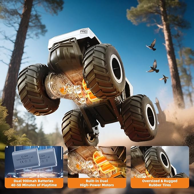 Amphibious Remote Control Cyber Monster Truck for Kids 8-12+ Years Old, 1:16 Scale 4WD All-Terrain RC Stunt Car, Waterproof Off-Road Pool Toy with Lights, Top Birthday Gift for Boys & Girls