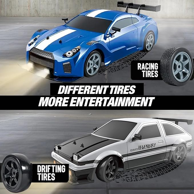 Liberty Imports RC Drift Car 1/16 2.4GHz 4WD Remote Control Sport Racing On-Road Vehicle with LED Light, Batteries and Drift Tires (Blue)