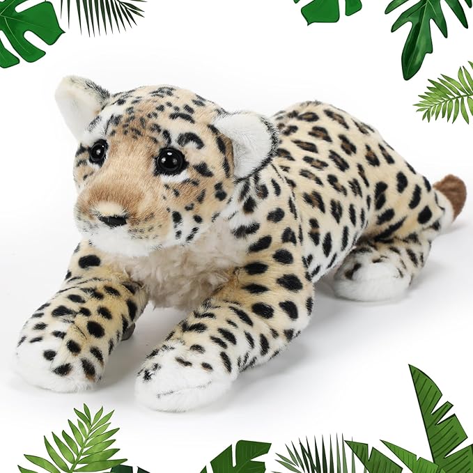 15 Inch Stuffed Animal Stuffed Tiger Leopard Lion Plush Toys Realistic Plush Gifts Wild Animal Toys Jungle Animals for Boys Girls Birthday Parties Gift(Leopard)