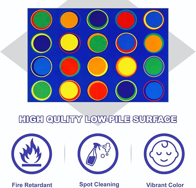 LIVEBOX Sitting Spots Kids Classroom Rug, Washable School Learning Area Rugs, Colorful Preschool Kids Classroom Carpet Non-Slip Playroom Mat for Daycare Learning, 6'x9'(Seats-20)