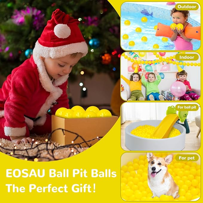 Ball Pit Balls 100 Phthalate Free BPA Free Crush Proof 2.16 Inches Plastic Balls for Ball Pit Ideal Gift for Toddlers Babies Kids Pool Water Toys Play Tent, Yellow