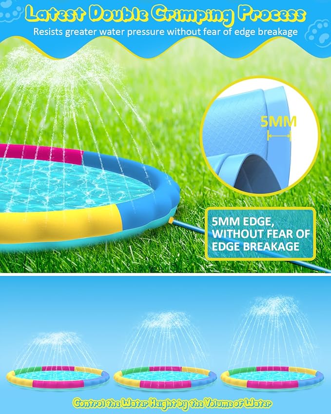Splash Pad, 97 Inch Splash Sprinkler Pad for Kids Dogs Thickened Durable Dog Pool Bath Pool Pet Summer Outdoor Water Toys, Colorful