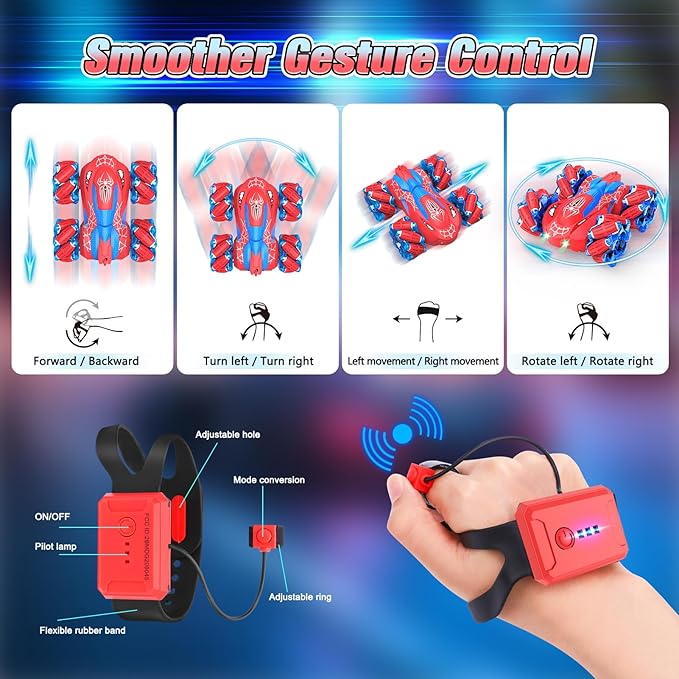 Remote Control Car 2.4Ghz RC Cars with LED Lights Double Sided Off-Road 360°Rotating Roll RC Cars Rechargeable 4WD RC Stunt Car Indoor Outdoor Toys for Boys Girls 6-13 (Red)