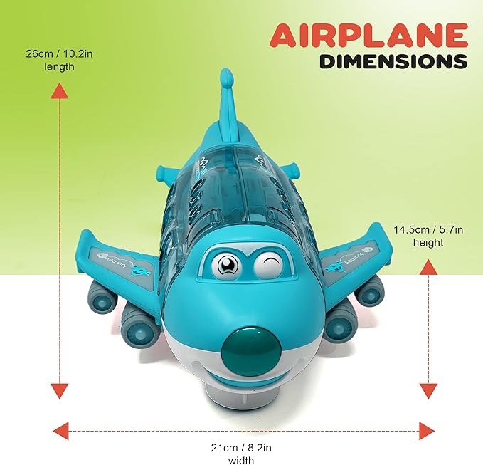 Kidsthrill Kids Airplane Toy with Bump & Go Technology, Flashing Lights, Music & Sounds - Toys for Boys & Girls 3-12
