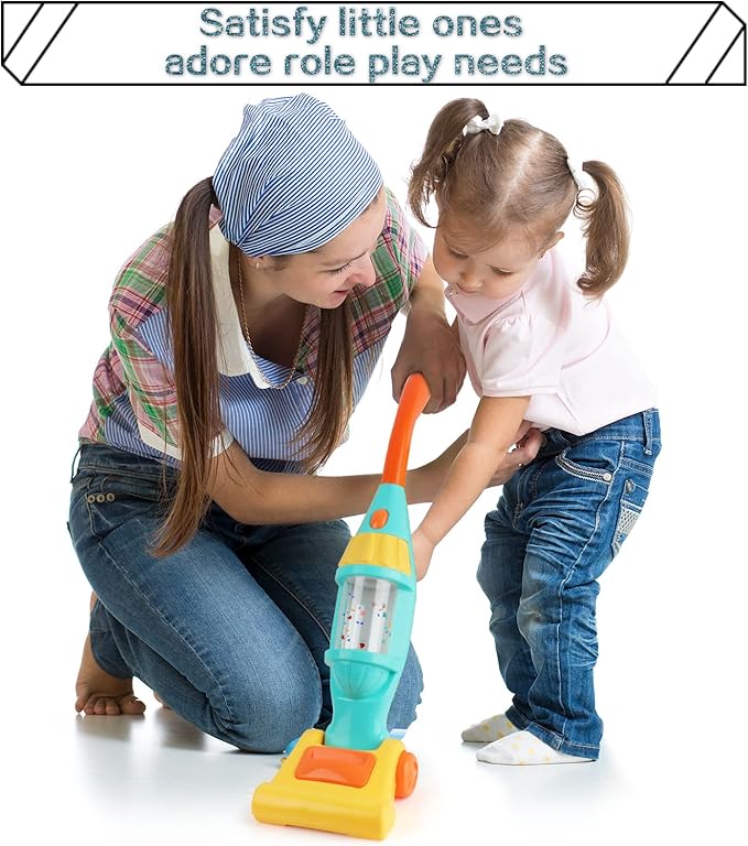 Kids Vacuum Cleaner Toy for Toddler, Toy Vacuum Cleaner with Light & Realistic Sounds, Pretend Role Play Household House Keeping Kids Cleaning Set Playing Learning Toys for Children Girls Boys