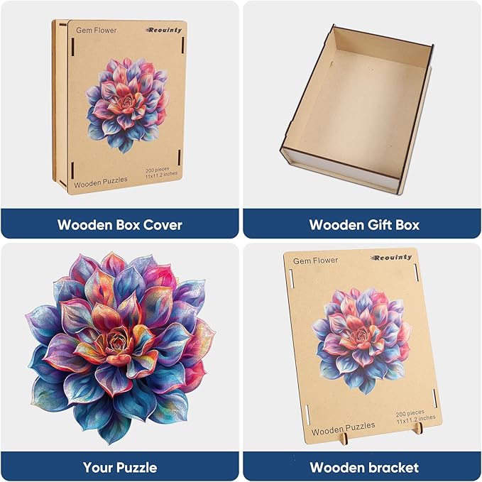 Wooden Puzzles for Adult, Flower Succulent Puzzle for Girl, Challenging Puzzle, 200 Piece Luxurious Shaped Wooden Puzzles for Adults, Family Game Medium 11.2 * 15.9in