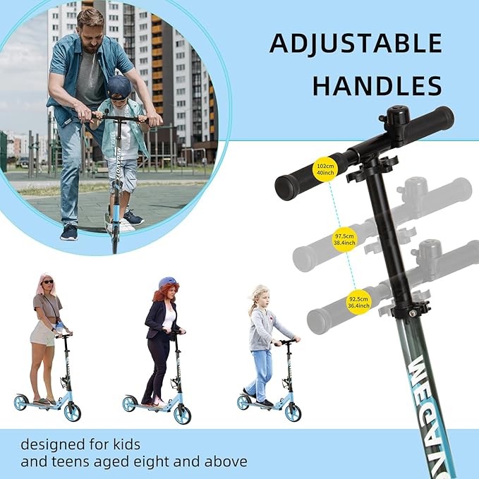 Kids & Adults Kick Scooter – 2 or 3 Wheel Options (LED on 3-Wheel) for Outdoor Fun & Commuting, Foldable and Portable, Adjustable Handle, Anti-Slip Deck (Ages 3 to Adult),Birthday Gift