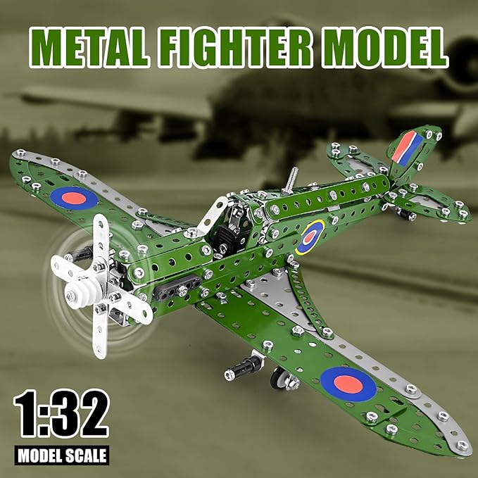 STEM Building Toys Model Airplane Kits for Boys 8-12,Airplane Model Scale 1:32 Metal Building Kit,Erector Set Model Planes for Kids 8-12,Best Airplane Gifts for Hurricane Fighter Fans