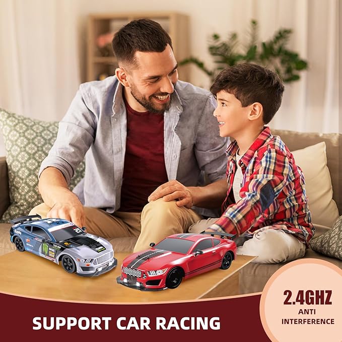 RC Drift Car 2.4GHz 1:16 Scale 4WD High Speed Remote Control Cars Vehicle with LED Lights Two Batteries and Drifting Tires Racing Sport Toy Cars for Adults Boys Girls Kids