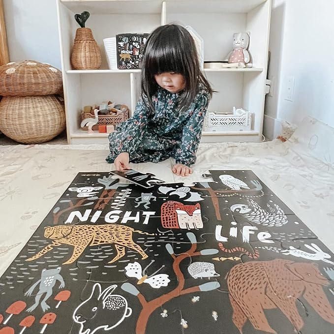 Wee Gallery Night Life Floor Puzzle, 24 Large Pieces, Durable Jumbo Jigsaw Floor Puzzles for Beginner, Toddlers, Preschool Kids, Learning Toy, Cognitive & Motor Development Activities, Brain Games