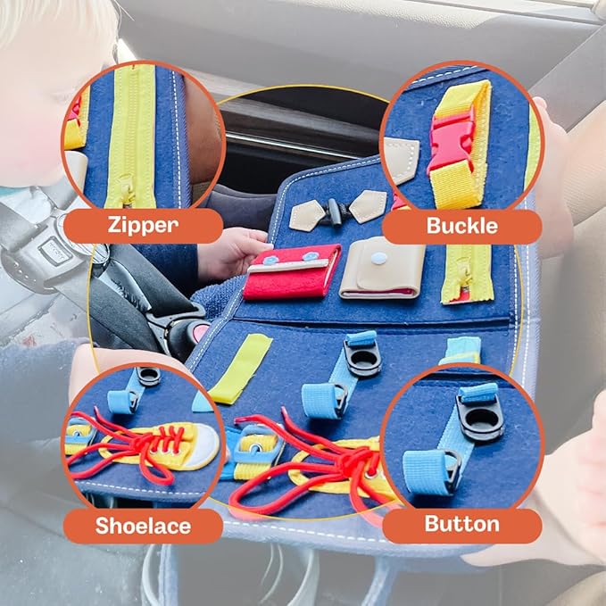 Busy Baby Board Travel Activity for Kids, Travel Kit for Toddlers, Kid Entertainment Kit, Easy On The Go Entertainment, Sensory Friendly, Soft & Portable