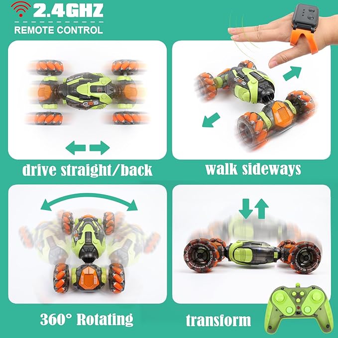 Gesture Sensing RC Stunt Car - Remote & Hand-Controlled Drift Toy for Kids Ages 5-7 6-8 9 10 11 12 Year Old, 4WD, Double-Sided Driving with Lights & Music