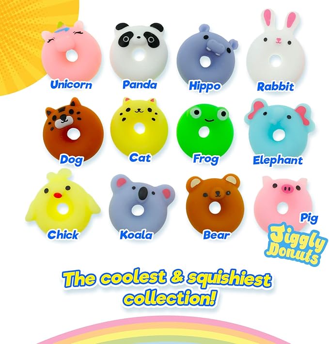 JA-RU Mini Mochi Squishy Animals (1 Pack) Cute Jiggly Donut Squishies for Kids & Adults, Boys & Girls. Stress Relief Fidget Gummy Toys. Bulk Party Favors Birthday Goodie Bags Class Prizes. 3352-1