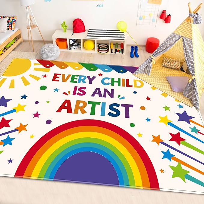 Rainbow Kids Rug, Washable Colorful Area Rug for Kids Room, Non-Slip Play Mat, Baby Crawling Mat, Kids Carpet Ultra Soft Play Rug for Classroom Playroom Bathroom (78.7X59 INCH)