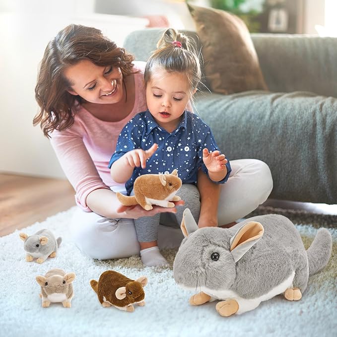 MorisMos 5 Pcs Rat Stuffed Animals, 19" Mom Mouse with 4 Babies, Realistic Stuffed Rat Plush Toys for Kids, Boys, Girls