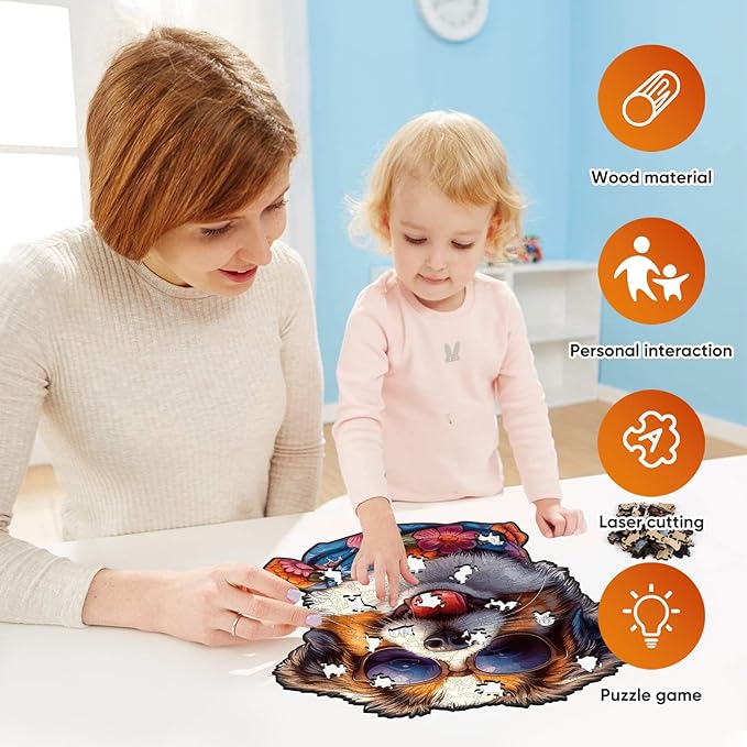 Dog Puzzles for Adults, Cool Collie Wooden Puzzles 200 Pieces, Cute Puppy Animal Jigsaw Puzzle Creative Birthday Gifts for Kids, Family Game 11.3 * 11.4in