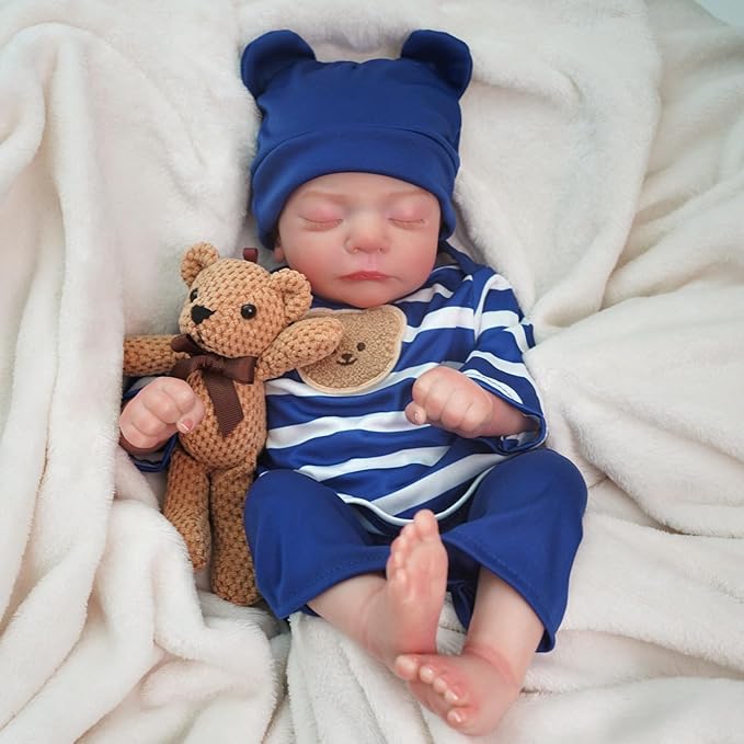 17" Lifelike Reborn Sleeping Baby Boy Doll Hardy, Realistic Newborn Baby Dolls, That Look Real for 3+ Year Old