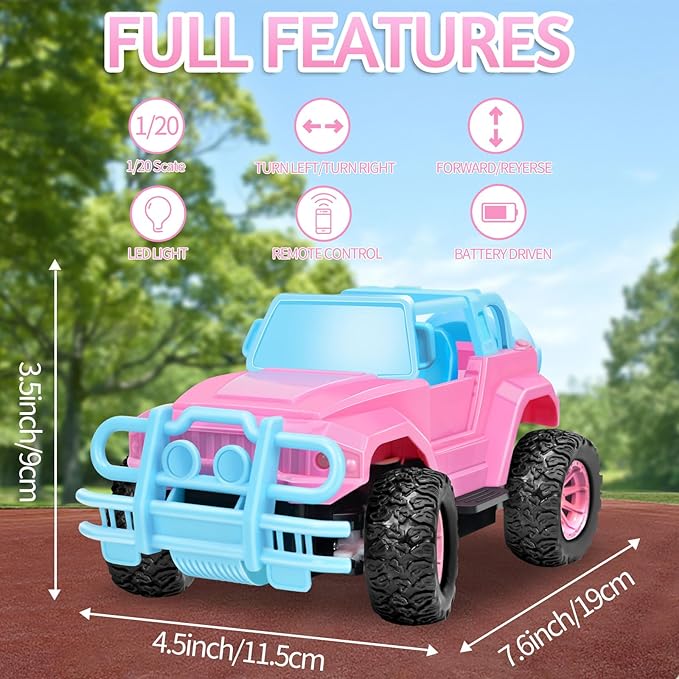 YongnKids Remote Control Car for Kids, 1:20 Scale Rc Trucks for Girls Age 4-7, Pink Rc Cars Toys for Ages 5-7 8-13 Boys Girls Birthday Gift, Off Road Trucks with Mini Doll & DIY Sticker