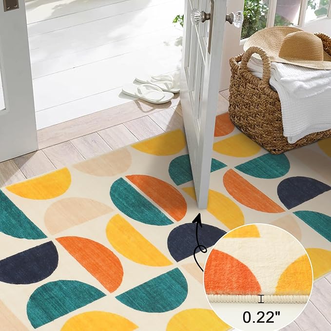 Lahome Boho Runner Rug Non Slip, 2x6 Soft Hallway Runner Rug for Bathroom, Modern Washable Runner Rug Non Shedding Carpet Rug for Entryway Kitchen Bedroom Laundry Room (Blue/Mulit,2'x6')