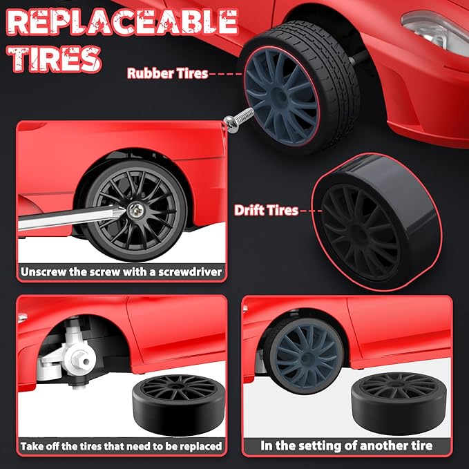 RC Drift Car, 2.4ghz 1/24 High Speed Remote Control Car RC Cars Drifting RC Car Racing Car Model Vehicle, 4WD Fast Drifting Toy Car with LED Lights for Boys Girls Adults (Red)