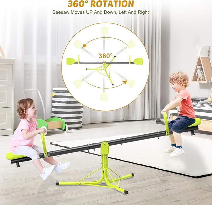 Teeter Totter Seesaw for Kids Outdoor for Ages 4-8 Toddler Seesaw Sit and Spin Teeter Totter Outside Outdoor Toys Swiveling 360 Degrees Rotating for Children Age 3 4 5 6 7 8 (Light Green)