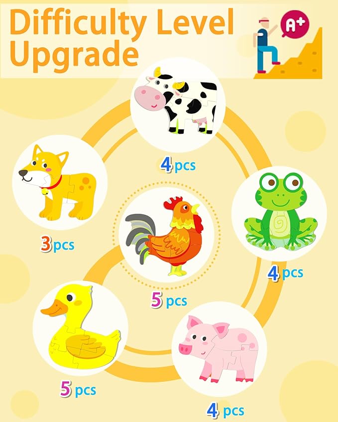 Wooden Puzzles Toddler Toys for 1 2 3 Year Old Boy Girl, 6 Packs Animal Toddler Puzzles Preschool Educational Learning Montessori Toys Age 1-3, 2-4 Christmas Birthday Gifts