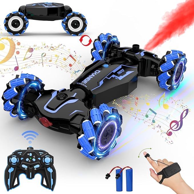 Gesture Sensing RC Stunt Car - 2.4GHz 4WD Drift Hand Remote Controlled Twist Stunts Cars Offroad 360° Rotation, Lights & Music, Birthday Gift for Boys & Girls Ages 6-12