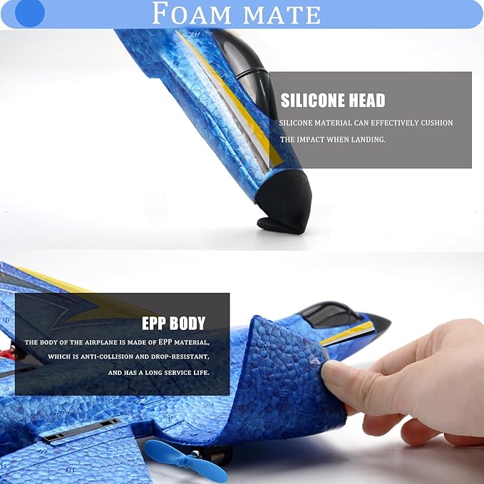 Remote Control Airplane for Kids, 2 Channels Foam RC Planes Wireless Toy,Hobby RC Glider Aircraft Gifts for Beginners Boys Girls Adult Blue