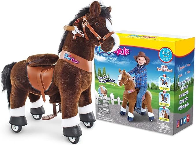 PonyCycle Ride on Horse for Kids Riding Horse Pony Toys (30" Height/Size 3) Giddy up Rocking Horse Classic Model U with Brake Plush Animal for Indoor & Outdoor Activities Chocolate Brown Ux321